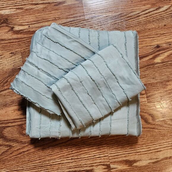 Queen Size Light Sage Green Boho Tufted Striped Duvet Cover Set - Picture 9 of 12